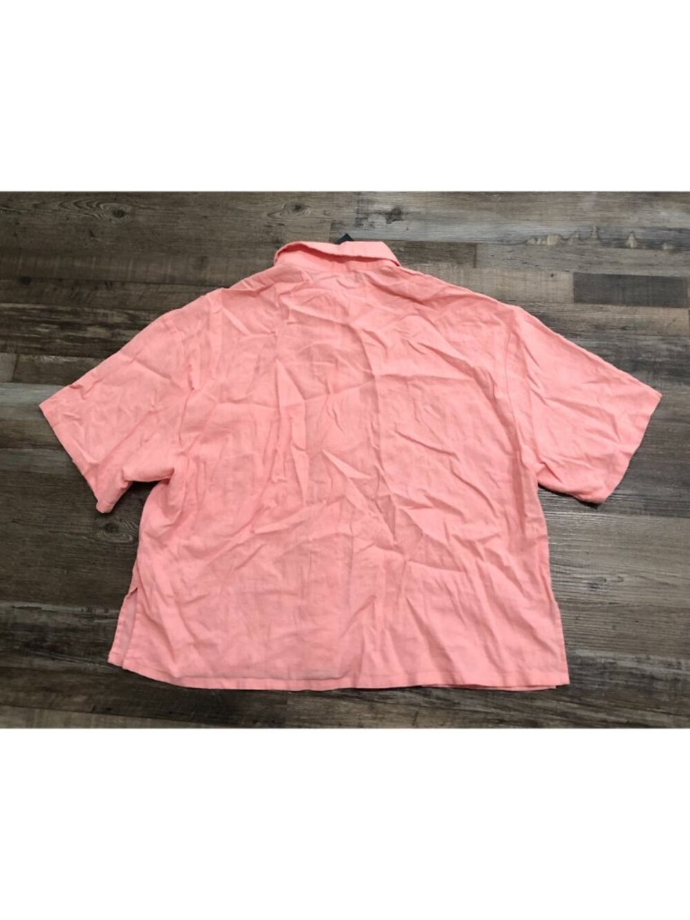 Abercrombie & Fitch 90s Cropped Linen-Blend Button-Up Shirt Large Pink New Tags - Picture 4 of 6